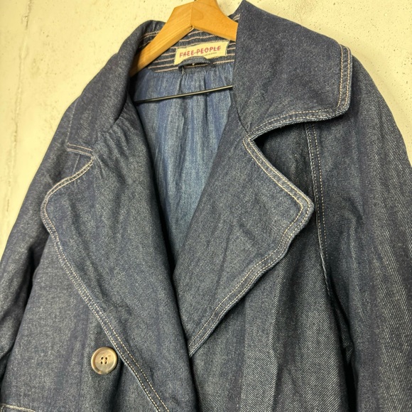 Free People Oversize Denim Car Coat Jean Jacket Button Front NWOT Med - Picture 5 of 10